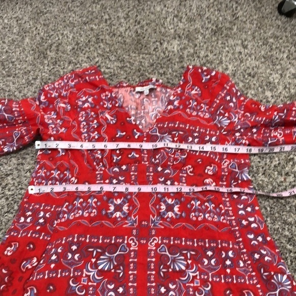 Anthropologie Skies Are Blue Blouse Size Small Red Bandana Print Bell Sleeve - Picture 7 of 9